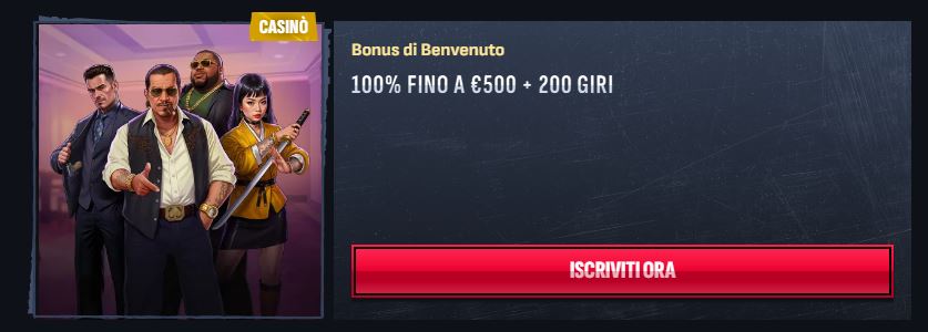 Ottieni bonus benvenuto cinquecento euro duecento giri gratis